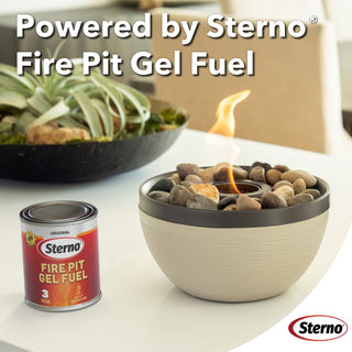 Sterno Medium Tabletop Firepit with Firepit Gel Fuel, Cocoa & Sand, Round, 9.5"D x 5" H