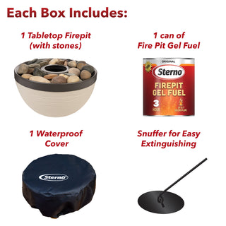 Sterno Medium Tabletop Firepit with Firepit Gel Fuel, Cocoa & Sand, Round, 9.5"D x 5" H