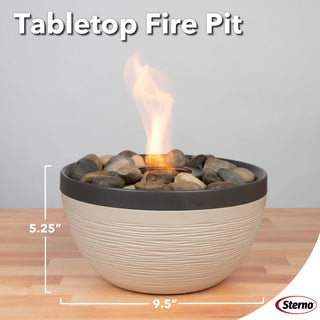 Sterno Medium Tabletop Firepit with Firepit Gel Fuel, Cocoa & Sand, Round, 9.5"D x 5" H