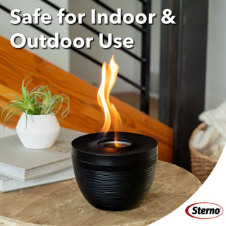 Sterno Small Tabletop Firepit with Firepit Gel Fuel, Onyx, Round, 6.5" D x 5" H