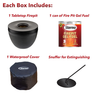 Sterno Small Tabletop Firepit with Firepit Gel Fuel, Onyx, Round, 6.5" D x 5" H