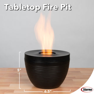 Sterno Small Tabletop Firepit with Firepit Gel Fuel, Onyx, Round, 6.5" D x 5" H