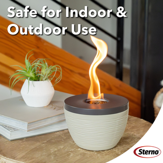 Sterno Small Tabletop Firepit with Firepit Gel Fuel, Cocoa & Sand, Round, 6.5" D x 5" H