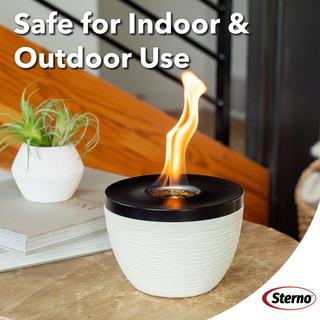 Sterno Small Tabletop Firepit with Firepit Gel Fuel, Onyx & Ivory, Round, 6.5" D x 5" H