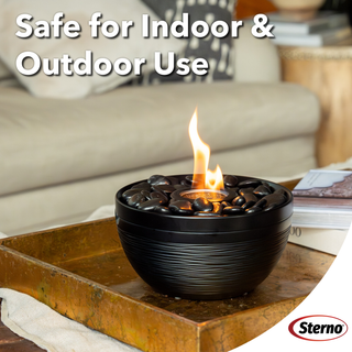 Sterno Medium Tabletop Firepit with Firepit Gel Fuel, Onyx, Round, 9.5" D x 5" H