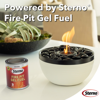 Sterno Medium Tabletop Firepit with Firepit Gel Fuel, Onyx & Ivory, Round, 9.5" D x 5" H