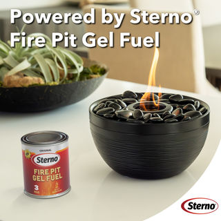 Sterno Medium Tabletop Firepit with Firepit Gel Fuel, Onyx, Round, 9.5" D x 5" H