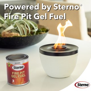 Sterno Small Tabletop Firepit with Firepit Gel Fuel, Onyx & Ivory, Round, 6.5" D x 5" H