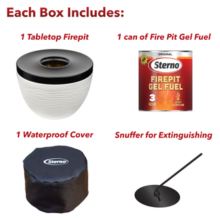 Sterno Small Tabletop Firepit with Firepit Gel Fuel, Onyx & Ivory, Round, 6.5" D x 5" H