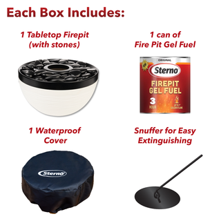 Sterno Medium Tabletop Firepit with Firepit Gel Fuel, Onyx & Ivory, Round, 9.5" D x 5" H