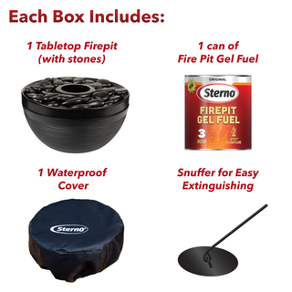 Sterno Medium Tabletop Firepit with Firepit Gel Fuel, Onyx, Round, 9.5" D x 5" H