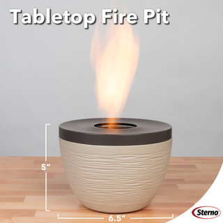 Sterno Small Tabletop Firepit with Firepit Gel Fuel, Cocoa & Sand, Round, 6.5" D x 5" H