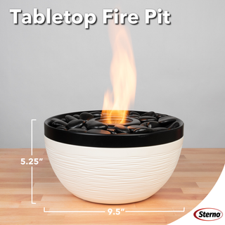 Sterno Medium Tabletop Firepit with Firepit Gel Fuel, Onyx & Ivory, Round, 9.5" D x 5" H