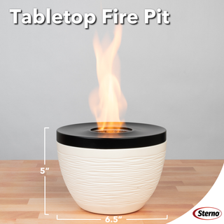 Sterno Small Tabletop Firepit with Firepit Gel Fuel, Onyx & Ivory, Round, 6.5" D x 5" H