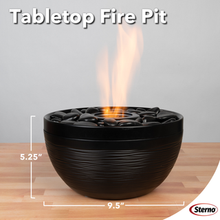 Sterno Medium Tabletop Firepit with Firepit Gel Fuel, Onyx, Round, 9.5" D x 5" H